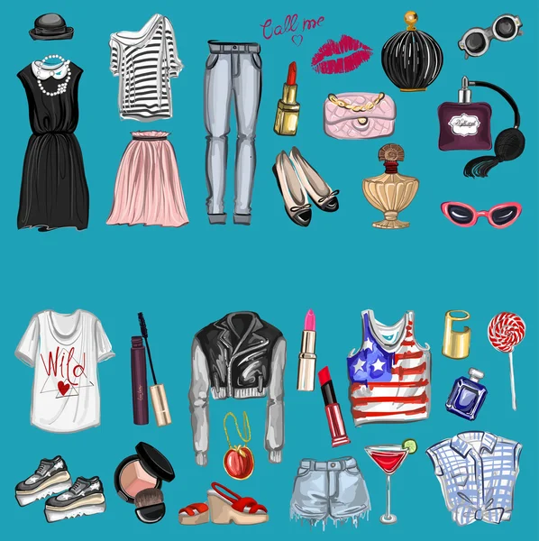 Vektör moda ve parfüm öğelerle dijital suluboya ayarla.