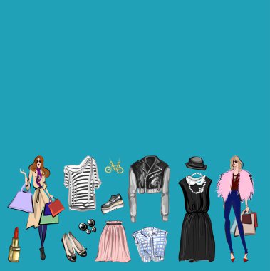 Vektör moda ve parfüm öğelerle dijital suluboya ayarla.