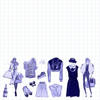 Vektör moda ve parfüm öğelerle dijital suluboya ayarla.