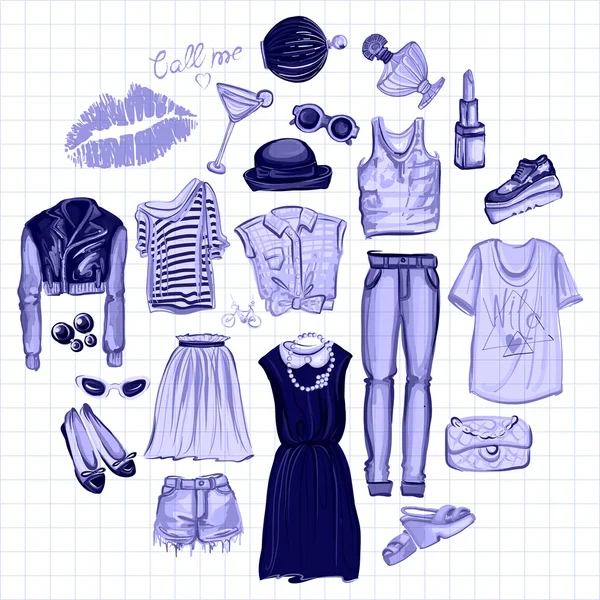 Vektör moda ve parfüm öğelerle dijital suluboya ayarla.