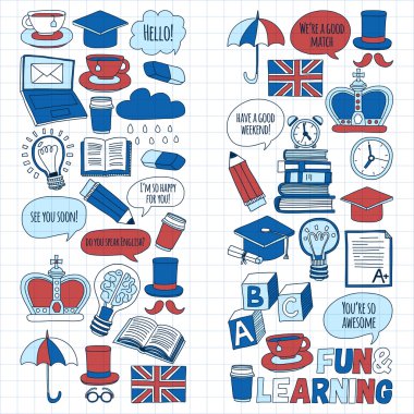 Vektör doodle desenleri İngilizce kursları Dil Okulu