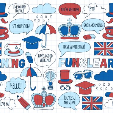 Vektör doodle desenleri İngilizce kursları Dil Okulu