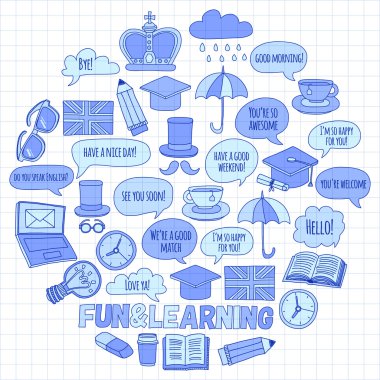 Vektör doodle desenleri İngilizce kursları Dil Okulu