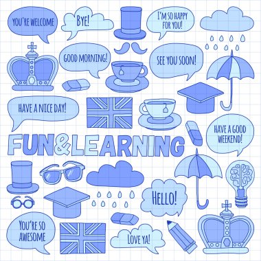 Vektör doodle desenleri İngilizce kursları Dil Okulu