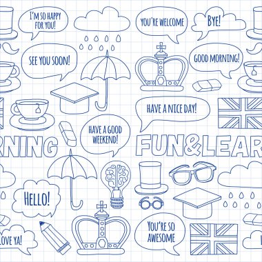 Vektör doodle desenleri İngilizce kursları Dil Okulu