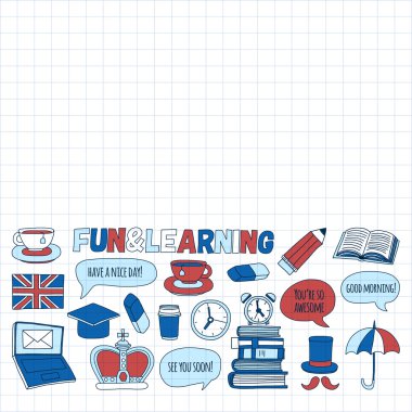 Vektör doodle desenleri İngilizce kursları Dil Okulu