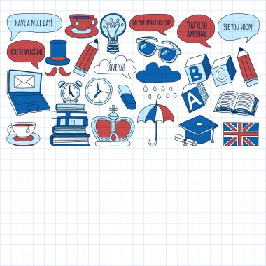 Vektör doodle desenleri İngilizce kursları Dil Okulu