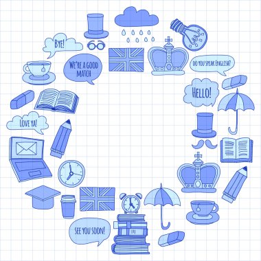 Vektör doodle desenleri İngilizce kursları Dil Okulu