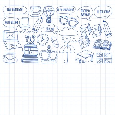 Vektör doodle desenleri İngilizce kursları Dil Okulu
