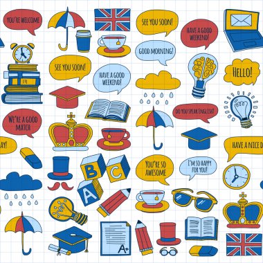 Vektör doodle desenleri İngilizce kursları Dil Okulu