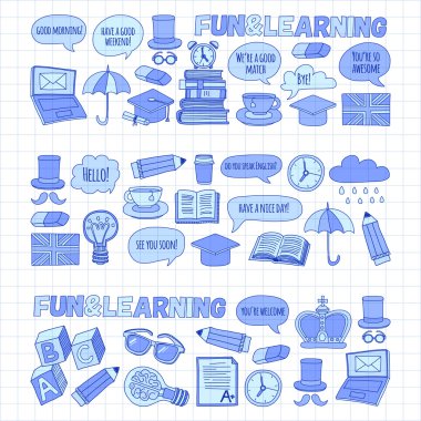 Vektör doodle desenleri İngilizce kursları Dil Okulu