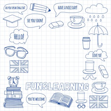 Vektör doodle desenleri İngilizce kursları Dil Okulu