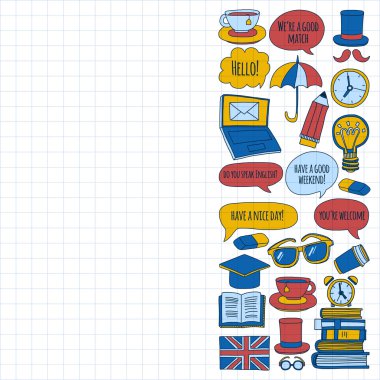 Vektör doodle desenleri İngilizce kursları Dil Okulu