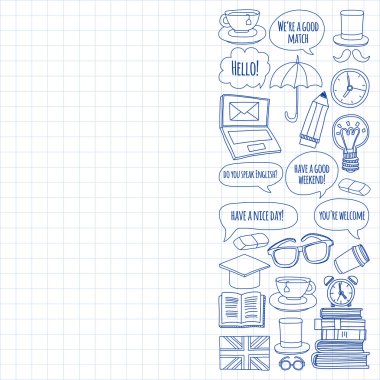 Vektör doodle desenleri İngilizce kursları Dil Okulu