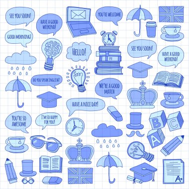 Vektör doodle desenleri İngilizce kursları Dil Okulu