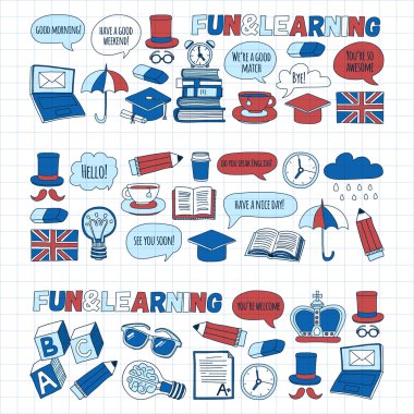 Vektör doodle desenleri İngilizce kursları Dil Okulu