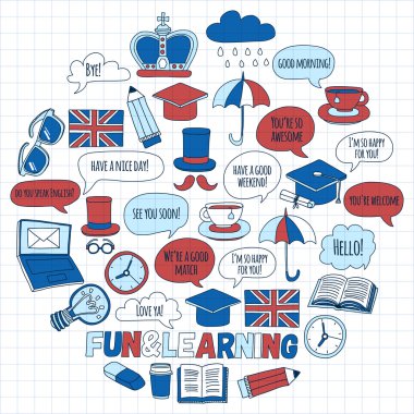 Vektör doodle desenleri İngilizce kursları Dil Okulu