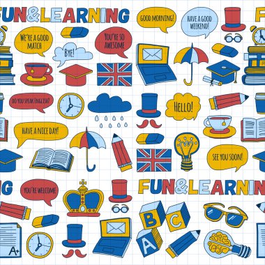 Vektör doodle desenleri İngilizce kursları Dil Okulu