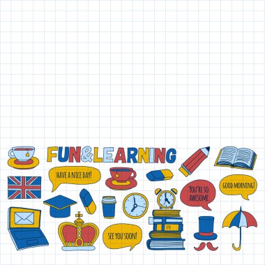 Vektör doodle desenleri İngilizce kursları Dil Okulu