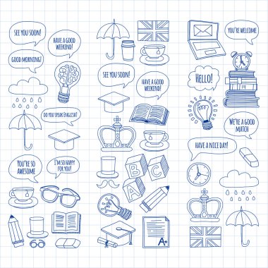 Vektör doodle desenleri İngilizce kursları Dil Okulu