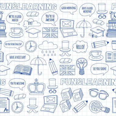 Vektör doodle desenleri İngilizce kursları Dil Okulu