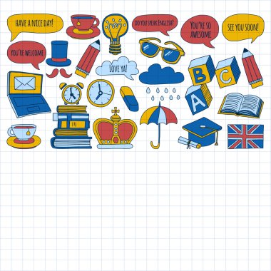 Vektör doodle desenleri İngilizce kursları Dil Okulu