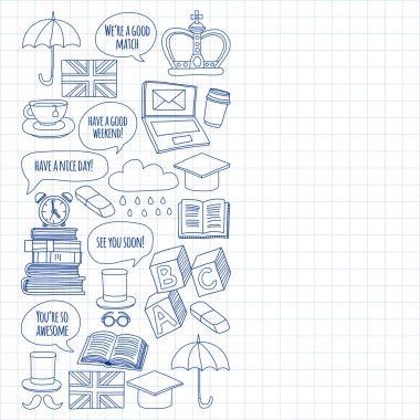 Vektör doodle desenleri İngilizce kursları Dil Okulu