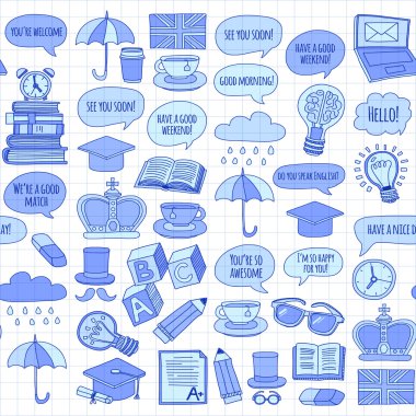 Vektör doodle desenleri İngilizce kursları Dil Okulu