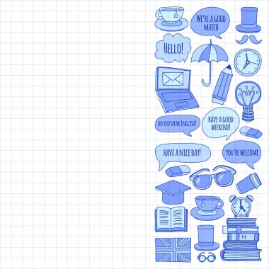 Vektör doodle desenleri İngilizce kursları Dil Okulu