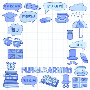 Vektör doodle desenleri İngilizce kursları Dil Okulu