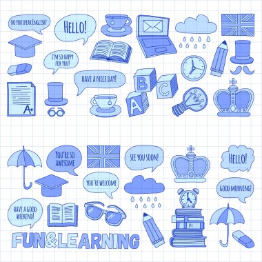 Vektör doodle desenleri İngilizce kursları Dil Okulu