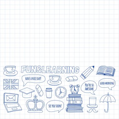 Vektör doodle desenleri İngilizce kursları Dil Okulu