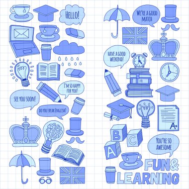 Vektör doodle desenleri İngilizce kursları Dil Okulu