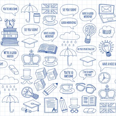 Vektör doodle desenleri İngilizce kursları Dil Okulu