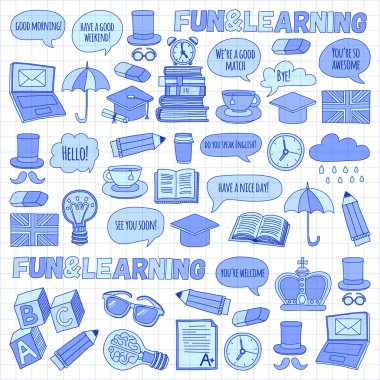 Vektör doodle desenleri İngilizce kursları Dil Okulu