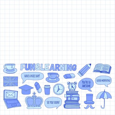 Vektör doodle desenleri İngilizce kursları Dil Okulu