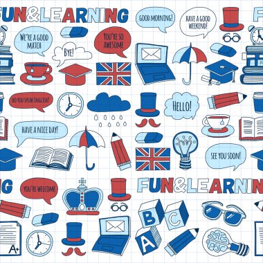 Vektör doodle desenleri İngilizce kursları Dil Okulu