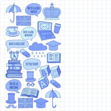 Vektör doodle desenleri İngilizce kursları Dil Okulu