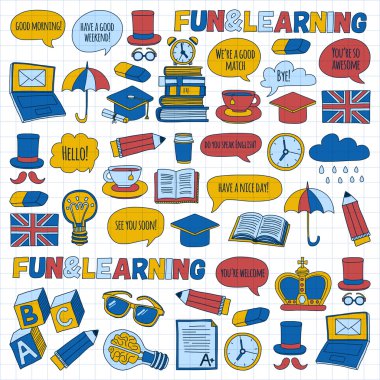 Vektör doodle desenleri İngilizce kursları Dil Okulu