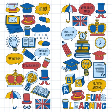 Vektör doodle desenleri İngilizce kursları Dil Okulu