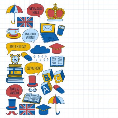 Vektör doodle desenleri İngilizce kursları Dil Okulu