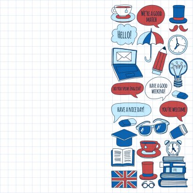 Vektör doodle desenleri İngilizce kursları Dil Okulu