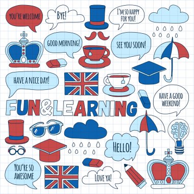 Vektör doodle desenleri İngilizce kursları Dil Okulu