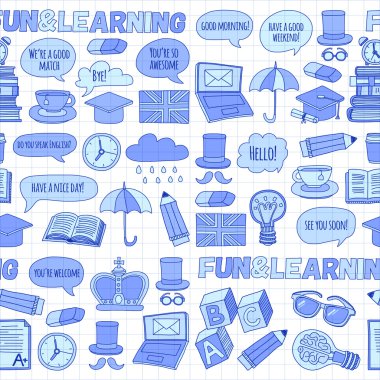 Vektör doodle desenleri İngilizce kursları Dil Okulu