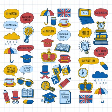 Vektör doodle desenleri İngilizce kursları Dil Okulu