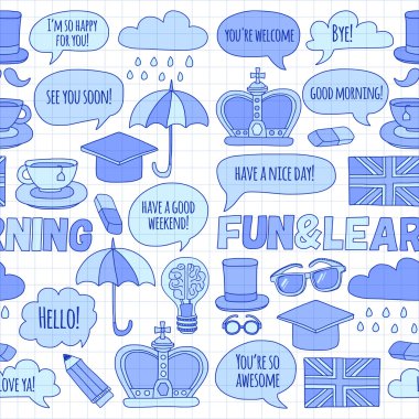 Vektör doodle desenleri İngilizce kursları Dil Okulu