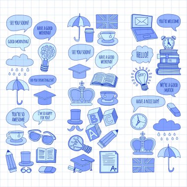 Vektör doodle desenleri İngilizce kursları Dil Okulu