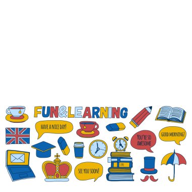 Vektör doodle desenleri İngilizce kursları Dil Okulu