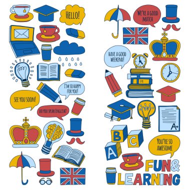 Vektör doodle desenleri İngilizce kursları Dil Okulu