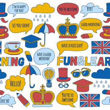 Vektör doodle desenleri İngilizce kursları Dil Okulu